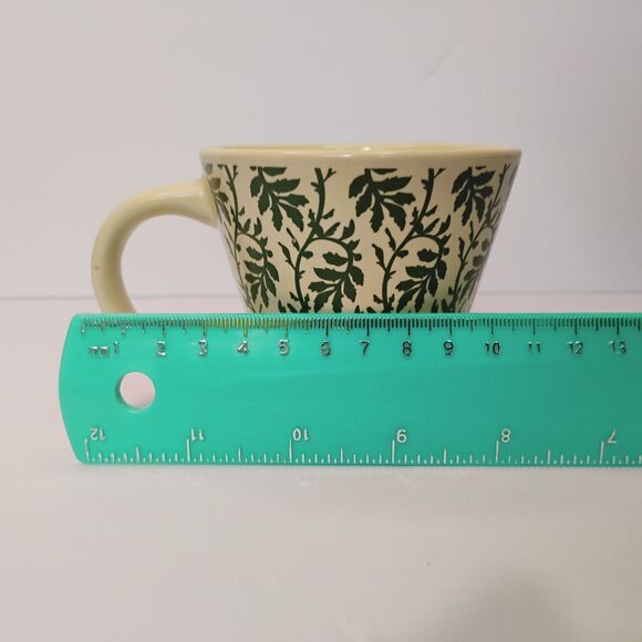 Vtg Roscher Ambiance Coffee Mugs Stoneware Green Cream Floral Leaves Cups - Picture 7 of 12